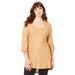 Plus Size Women's Textured Square Neck Sweater by Roaman's in Camel Bias Chevron (Size 14/16)