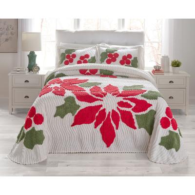 Bloom Chenille Bedspread by BrylaneHome in Poinsettia (Size QUEEN) Floral Bedding Colorful Flowers