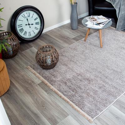 Teppich SEHRAZAT "Stela", beige (dunkelbeige), B:200cm H:5mm L:290cm, Kunstfaser, Teppiche, Fransenteppich, waschbar, Flachgewebe, mit Fransen und Chenille Image