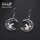 Unift Boucles d'oreilles pendantes en acier inoxydable plaqué or gros chat sur la lune boucle