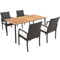 Costway 5 Pieces Patio Wicker Cushioned Dining Set with Umbrella Hole