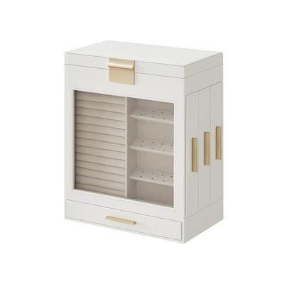 Jewelry Box with Glass Window, 5-Layer Jewelry Organizer with 3 Side Drawers - 6.1’’D x 10.3’’W x 12.6’’H (15.5 x 26.1 x 32 cm)