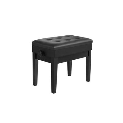 Adjustable Height Black Faux Leather Piano Bench with Storage Compartment and Solid Wood Legs - 13.2"D x 21.6"W x 18.5"H-21.7"H