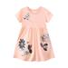 ZRBYWB Girls Dress Toddler s Short Sleeve Dress Butterfly Floral Cartoon Appliques A Line Flared Skater Dress Cotton Dress Outfit Baby Girl Clothes