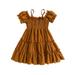 CenturyX Kids Baby Girls A-line Dress Short Sleeve Off-shoulder Spaghetti Straps Pleated Summer Sundress