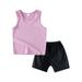 Toddler Little Boys Summer Outfits Shorts Set Solid Color Sleeveless Tank Top Vest Elastic Waist Shorts Set 2 Piece Summer Casual Cute Clothes Size 100 Purple