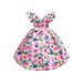 Sunisery Kids Girls Prom Dress Fly Sleeve Bow Floral A-line Dress Patchwork Princess Dress Party Stage Show Dress Pink 3-4 Years