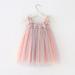 Summer Savings Clearance 2024! Loopsun Toddler Girl Dress Square Neck Sleeveless Solid Cute Mesh Sequin Star Rainbow Suspenders Mini Dress Pink