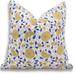 Fabdivine Block Print Throw Pillow Cover 18x18 Inch Off White Linen Decorative Cushion Cover Floral Print Boho Design Yellow Pillow Cover for Sofa and Couch