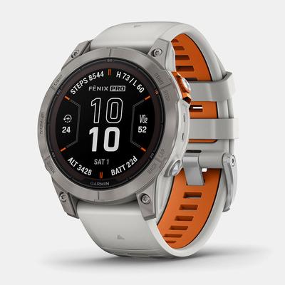 Garmin fenix 7 Pro Sapphire Solar Edition GPS Watch GPS Watches Titanium with Fog Gray/Ember Orange Band