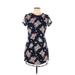 No Comment Casual Dress - Bodycon Crew Neck Short sleeves: Blue Floral Dresses - Women's Size Large