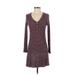 American Eagle Outfitters Casual Dress - A-Line V Neck 3/4 sleeves: Burgundy Print Dresses - Women's Size Small