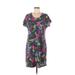 Lands' End Casual Dress - Shift Scoop Neck Short sleeves: Blue Floral Dresses - Women's Size Small