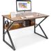 Computer Desk w/ Bookshelf, Large Desk Study Writing Table with 4 Hooks Home Office Desk, Rustic Brown