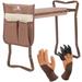 Folding Garden Kneeler Seat Foldable Bench Stool Soft Kneeling Pad w/ Tool Pouch, Coffee Brown