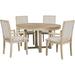 5-Piece Dining Set, Oval Extendable Butterfly Leaf Wood Dining Table and 4 Upholstered Armrest Dining Chairs