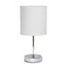 11.81" Traditional Petite Metal Stick Bedside Table Desk Lamp in Chrome with Fabric Drum Shade for End Table