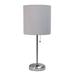 19.5" Bedside Power Outlet Base Standard Metal Table Desk Lamp in Brushed Steel with Aqua Drum Fabric Shade for Home Decor