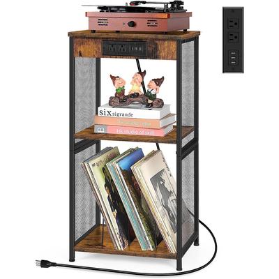 Vinyl Record Storage Table with Album Storage Power Outlet