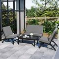 Gzxs Outdoor 4-Piece Acacia Wood Chat Set 4 Seater Acacia Wood Conversation Sofa and Table Set with Removeable Cushions (Gray+Black)