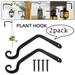 CHUANK 2 Pack Wall Hook Hanging Plant Bracket Decorative Straight Plant Hanger for Bird Feeders Planters Lanterns Wind Chimes Indoor Outdoor 5.76inch Black