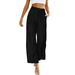 ZHIZAIHU Pants for Women Fashion Solid Casual Pocket Button High Waist Wide Leg Pants Women Sweatpants Black XL