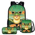 Suhoaziia Frog Boys School Bag 3-in-1 Breathable Shoulder Schoolbags with Padded Shoulder Straps Large Pencil Box&Keep Warm Lunch Bag Bags Set