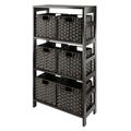Leo 7-Pc Storage Shelf with 6 Foldable Woven Baskets Espresso & Chocolate