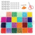 AAOMASSR Pack of 12500 Mini Glass Beads 3 mm Glass Beads for Threading Set with Accessories Colourful Glass Beads Mini Beads DIY Bracelet 24 Colours Craft Beads Beads for Threading Bead Cord Set