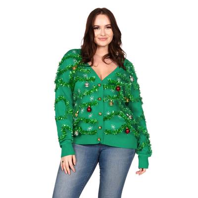 Women's Gaudy Garland Plus Size Ugly Christmas Cardigan Sweater