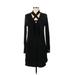 Fifteen Twenty Casual Dress - Shift Plunge Long sleeves: Black Print Dresses - Women's Size Medium