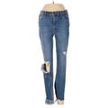 Free People Jeans - Mid/Reg Rise Skinny Leg Denim: Blue Bottoms - Women's Size 25 - Distressed Wash