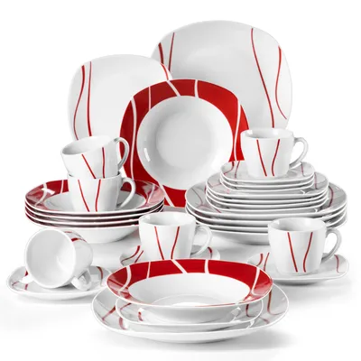 MALAC.co.jp FELISA-Ensemble de vaisselle en porcelaine blanche avec tasse 18/20/30/36/60 pièces