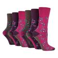 6 Pairs Ladies Gentle Grip Cotton Socks Rose Floral Pink