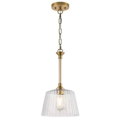 Westinghouse 613029 - 1 Lamp Brushed Brass Clear Ribbed Glass Pendant Light Fixture (Aggie Pendant, Brushed Brass Finish (6130200))
