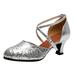 Sehao Sandals For Womens Latin Dance Shoes Sandals Heeled Ballroom Salsa Tango Party Sequin Dance Shoes Women s sandals Silver Gift on Clearance