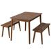 3pcs Wooden Dining Table Set with 2 Benches