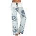 ZHIZAIHU Pants for Women Strip Printed Elastic High Waist Long Trousers Loose Casual Yoga Pants with Pocket Women Sweatpants Blue L