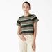 Dickies Women's Large Striped Cropped Pocket T-Shirt - Imperial Green Stripe Size L (FSR89)