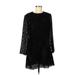 Max Studio Casual Dress - Mini Crew Neck 3/4 sleeves: Black Solid Dresses - Women's Size 6