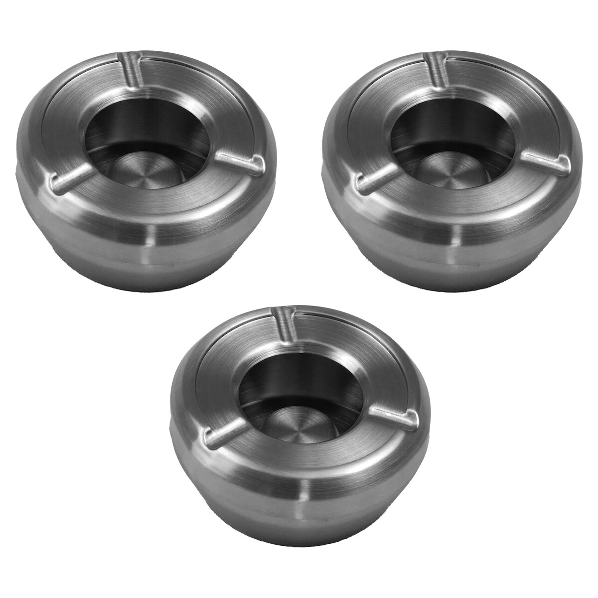 GVK ECO 3 Stück Windaschenbecher Aschenbecher mit abnehmbaren Deckel aus Edelstahl ø 9,8cm Image