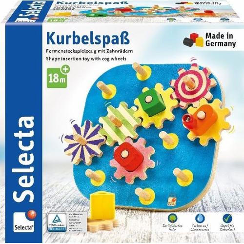 Selecta 62011 - Kurbelspaß, Steckspiel mit Zahnräder, Holz, 20,5 cm - Selecta Spielzeug