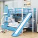 Harper Orchard Sharptown Castle Style Wood Bunk Bed w/ 2 Drawers, 3 Shelves & Slide in Blue | 73 H x 43 W x 107 D in | Wayfair