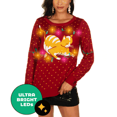 Women's Cat-itude Light Up Ugly Christmas Sweater