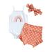 CenturyX Newborn Baby Girls 3Pcs Clothes Sets Rainbow Embroidery Strap Romper Shorts Headband Summer Outfits Set