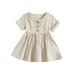 Peyakidsaa Toddler Baby Girls Dresses Short Sleeve Round Neck Button Down Casual Tunic Dress Sundress