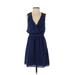 BCBGeneration Casual Dress - Mini V Neck Sleeveless: Blue Solid Dresses - Women's Size 0