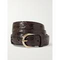 SAINT LAURENT - Croc-effect Leather Belt - Black