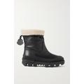 Moncler - Moscova Faux Fur-trimmed Leather Ankle Boots - Black