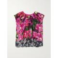 Dries Van Noten - Ruffled Paneled Floral-print Silk-satin And Cotton Top - Bright pink